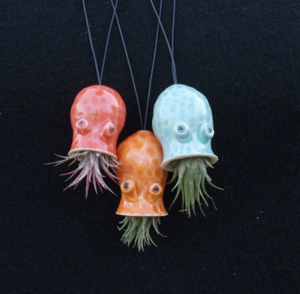 Ceramic Cephalopod and Jellyfish Air Plant Holders By Cindy Et James Searles Design 
